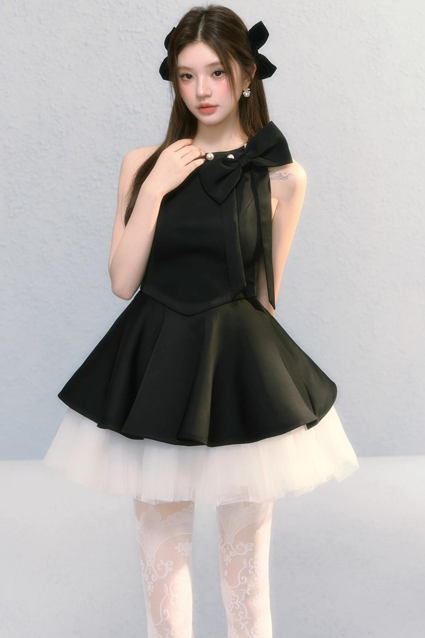 Obsidian French Bow Sleeveless A-Line Dress