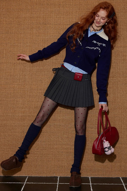 Color-Blocked Embroidered Cardigan