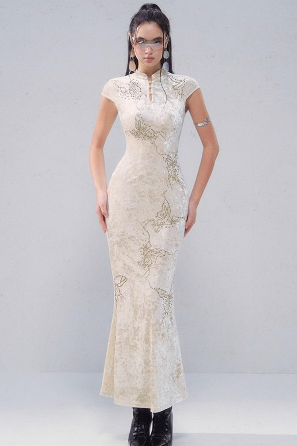 Porcelain Velvet Cheongsam Dress