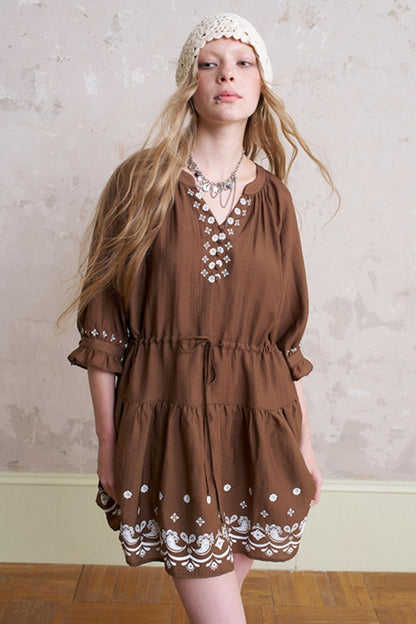 Summer V-Neck Drawstring Dress