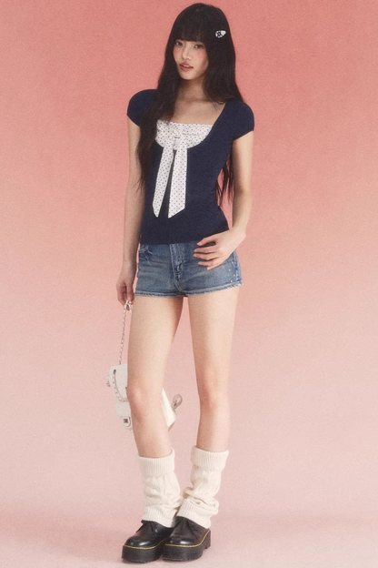 Color-Blocked Polka Dot Top