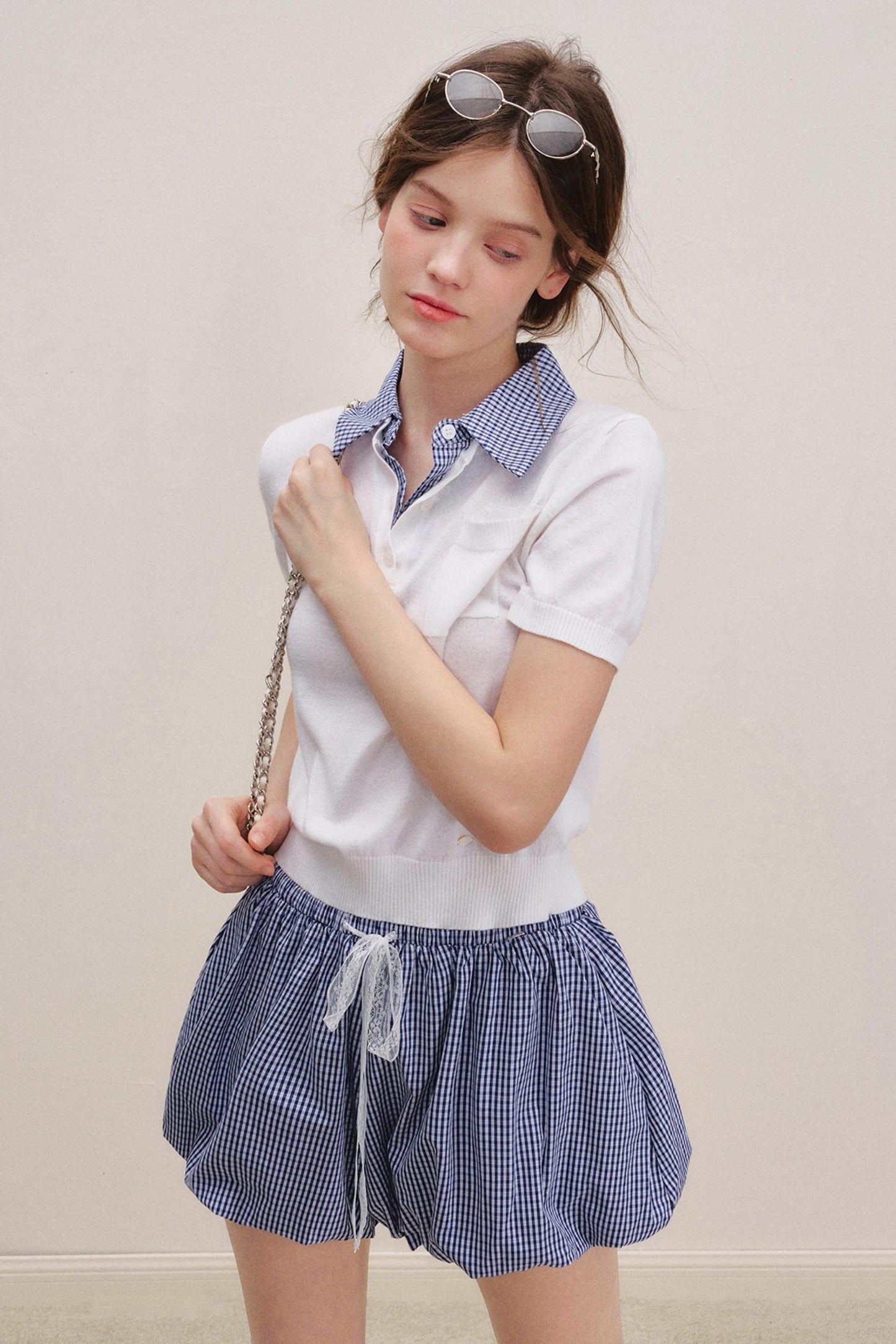 Checkered Knit Top Shorts Set-Up