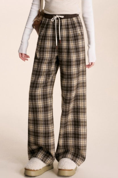 Plaid Woolen Wide-Leg Trousers