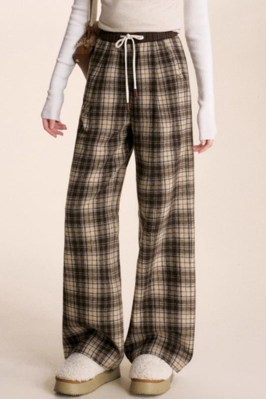 Plaid Woolen Wide-Leg Trousers