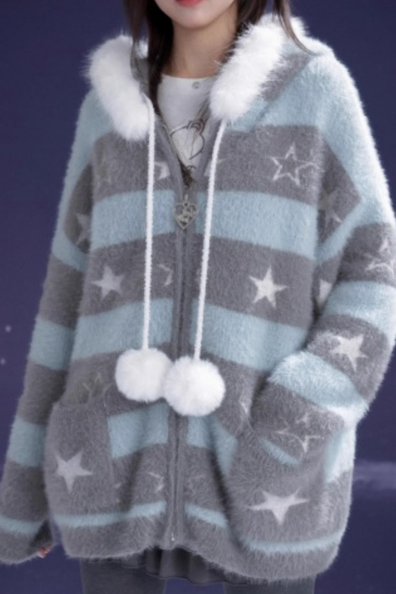 Gray-Blue Striped Star Sweater