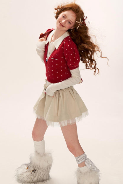 Vintage Crochet V-Neck Top Set-Up