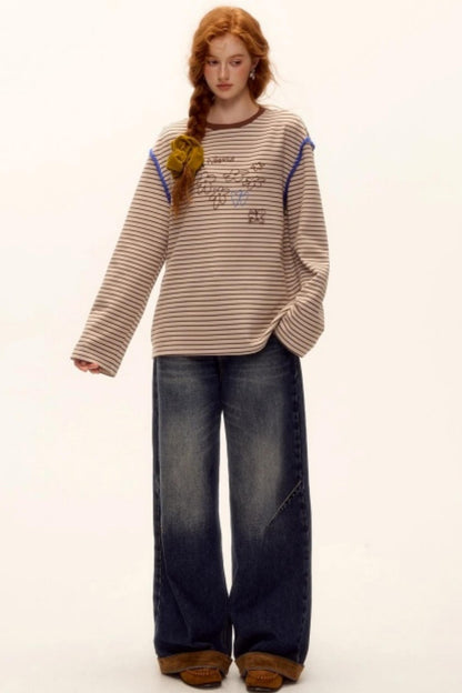 Striped Bead Embroidery Top