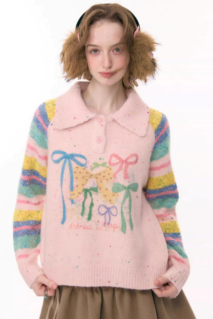 Rainbow Stripe Bow Sweater