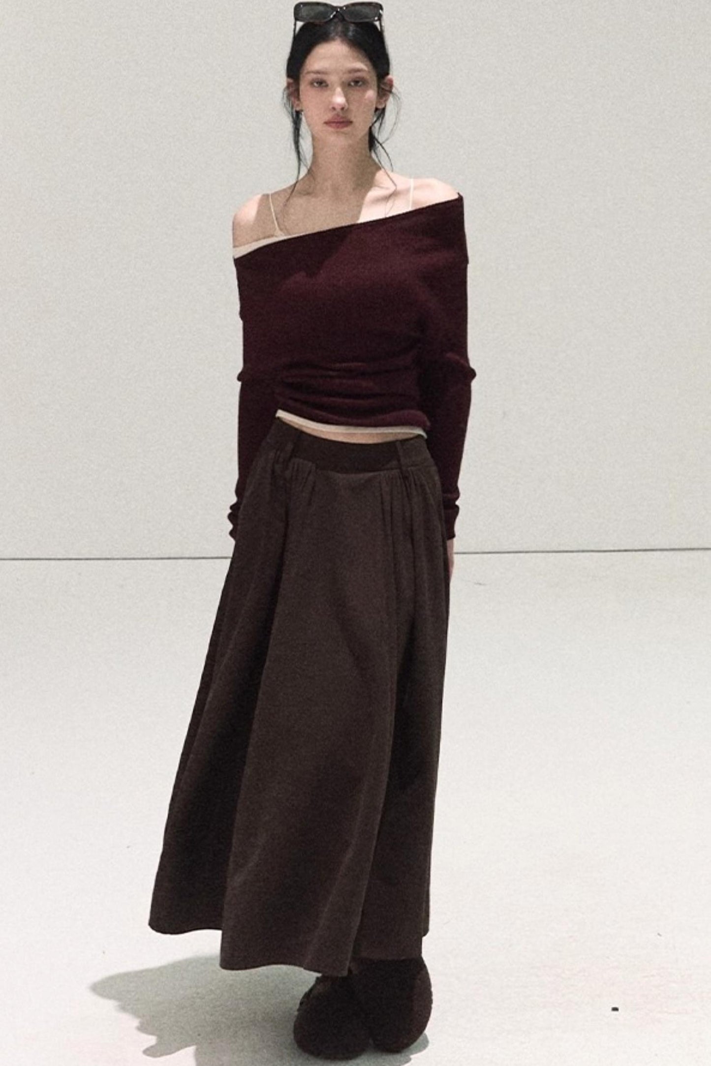 Micro-Velvet Pleated A-Line Skirt
