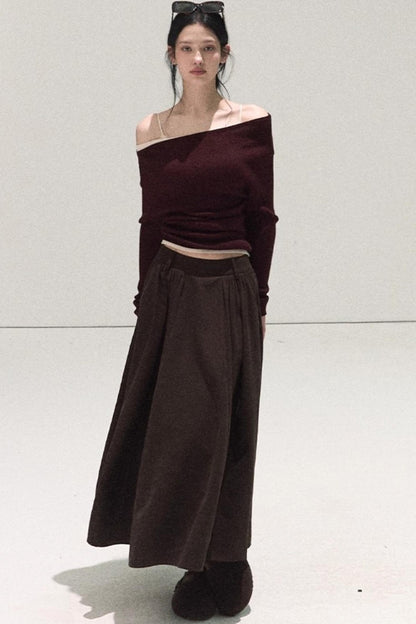 Micro-Velvet Pleated A-Line Skirt