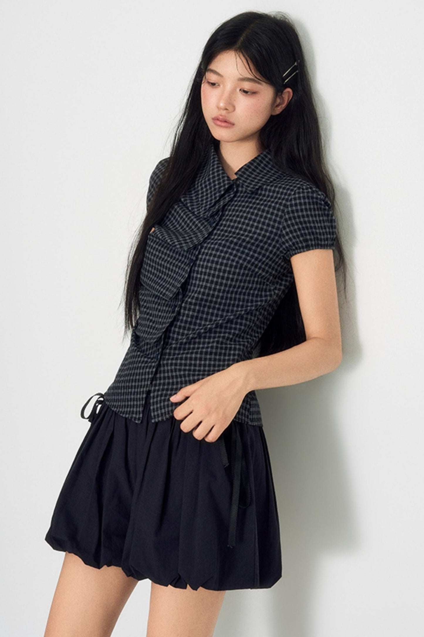 Nap Plaid Shirt & Pleated Skirt Set-Up