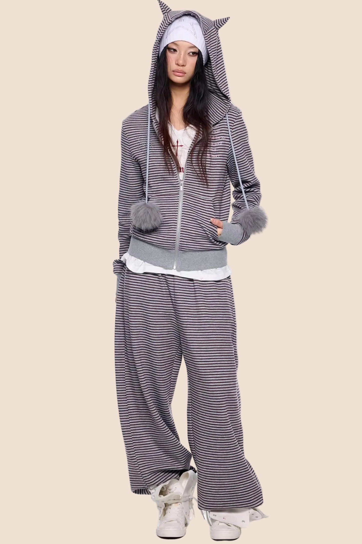 Devil Striped Hooded Jacket Set-Up