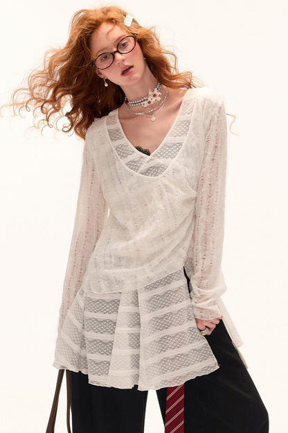 Autumn White Long-Sleeved Blouse Top