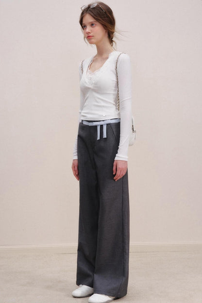 Color-Blocked High-Waisted Wide Leg Pants