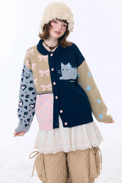 Retro Color-Blocking Cardigan Jacket