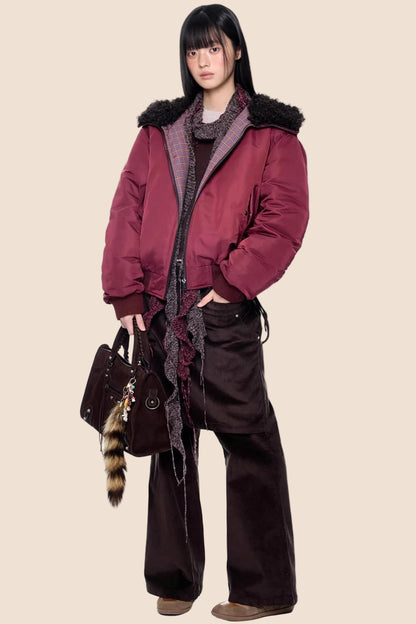 Furry Hooded Patchwork Jacket