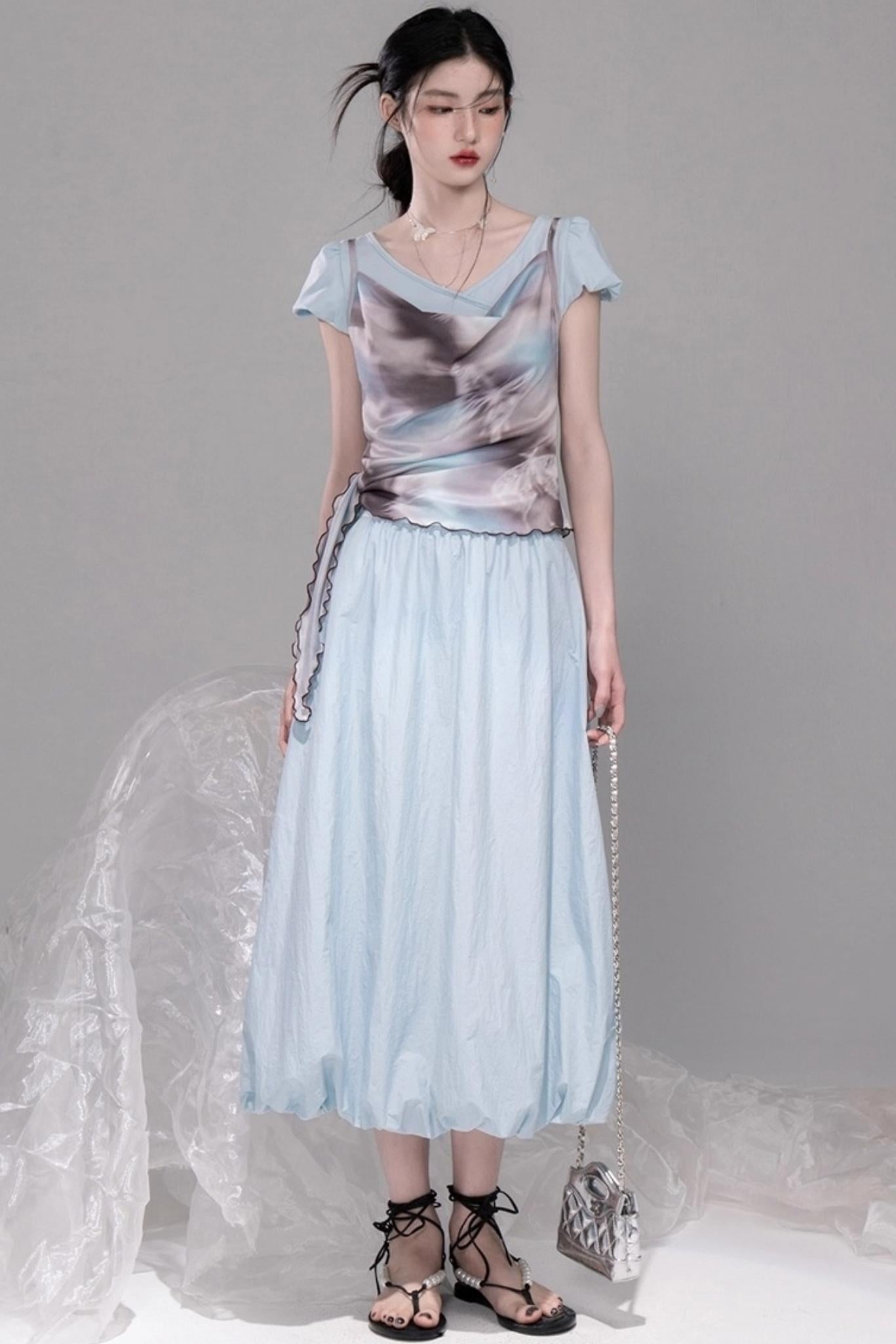 Twilight Sky Blue Swing Dress Set-Up