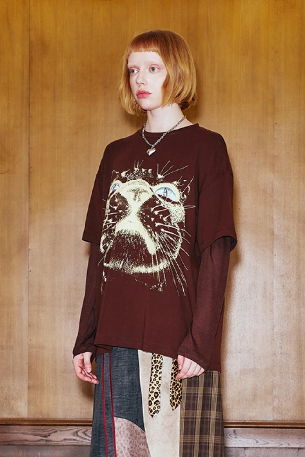 Cat Head Print Loose T-Shirt