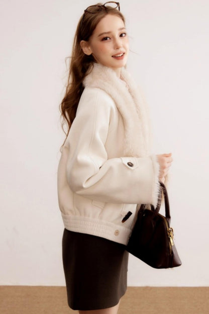 Fur Collar Leather Parka Coat
