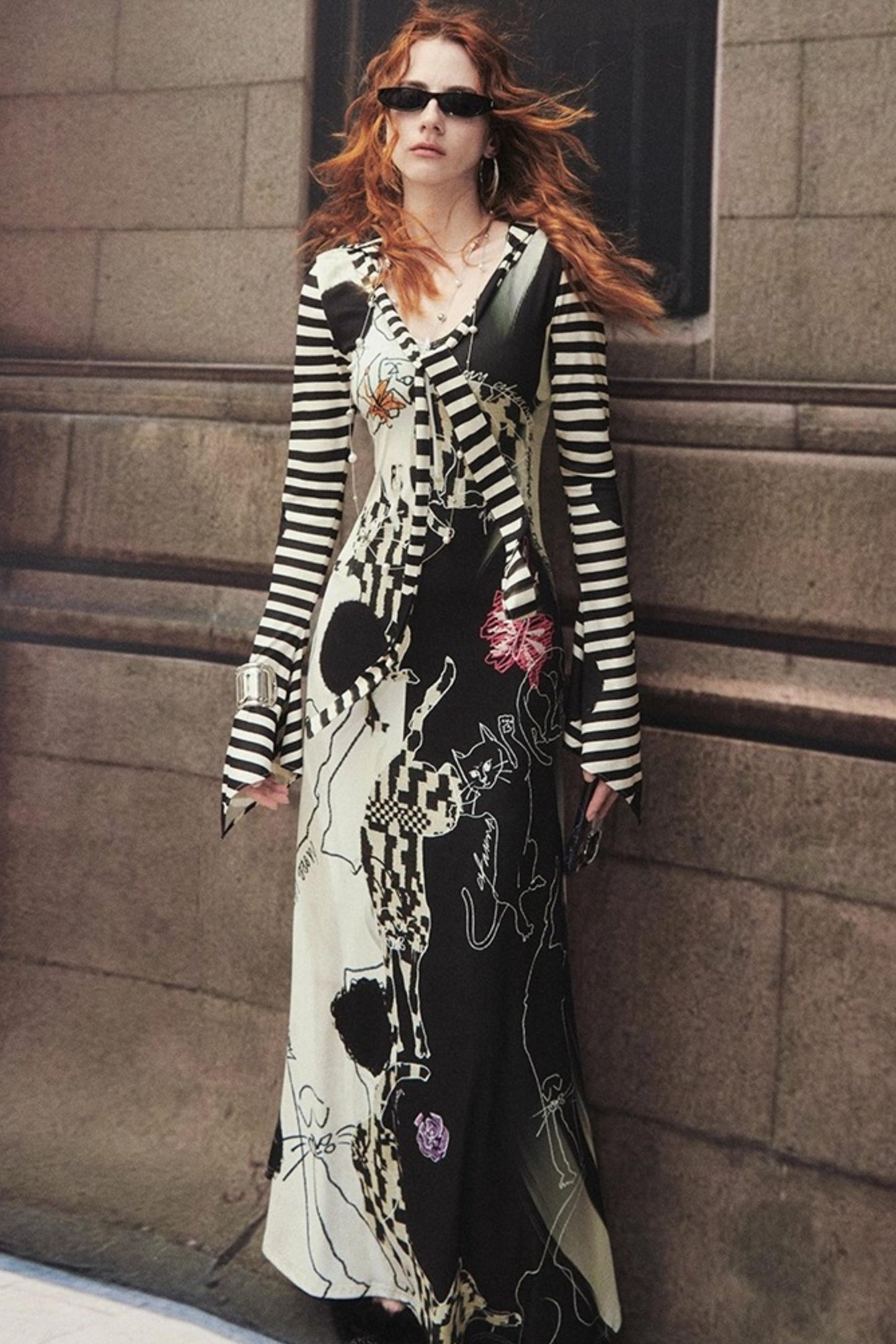 Hand-Painted Slim Fit Hooded Dress