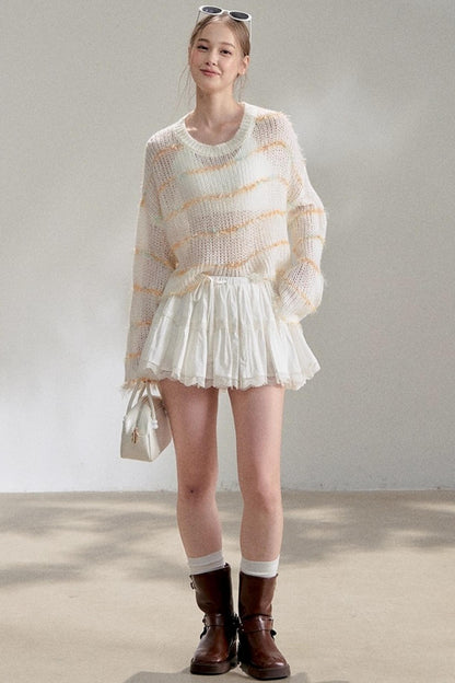 Silver Silk Blend Cropped Knit Blouse