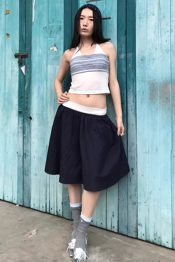 Striped Two-Tone Layered Skirt Set