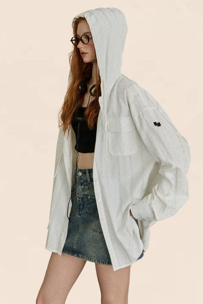 Vertical Stripe Loose Hooded Shirt