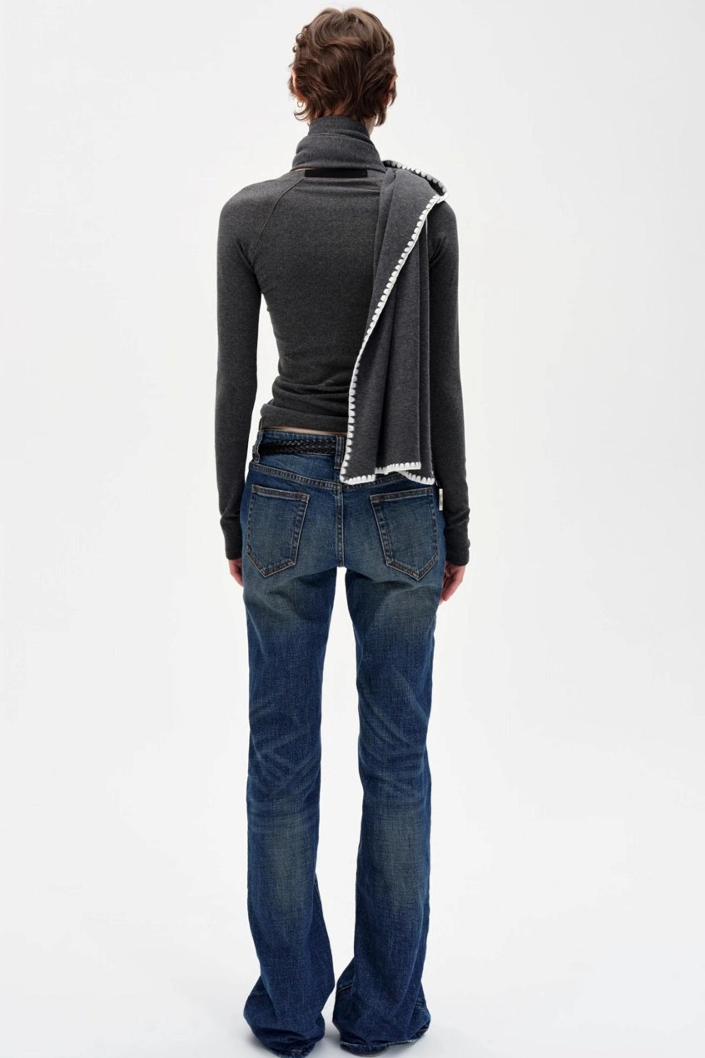 Retro Slim Draped Cotton Jeans