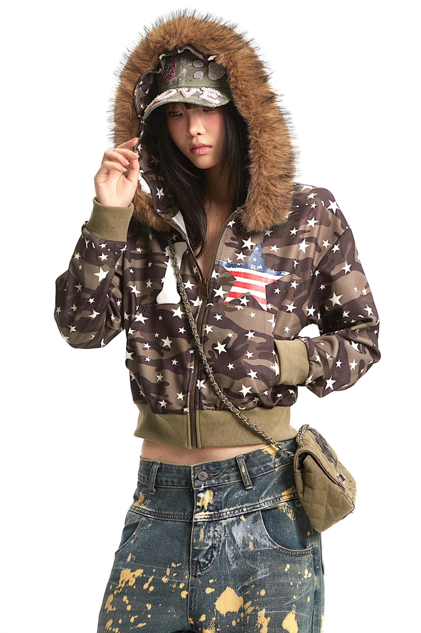 Vintage Mountain Fur Collar Slim Jacket