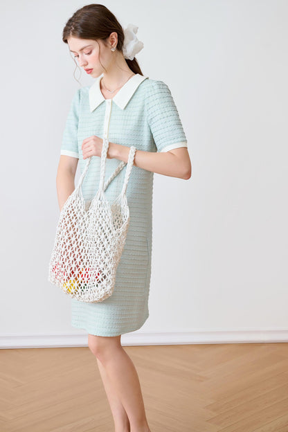 Summer Blue Striped Polo Dress