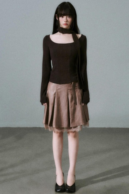 Crew Neck Patchwork Slim Sweater