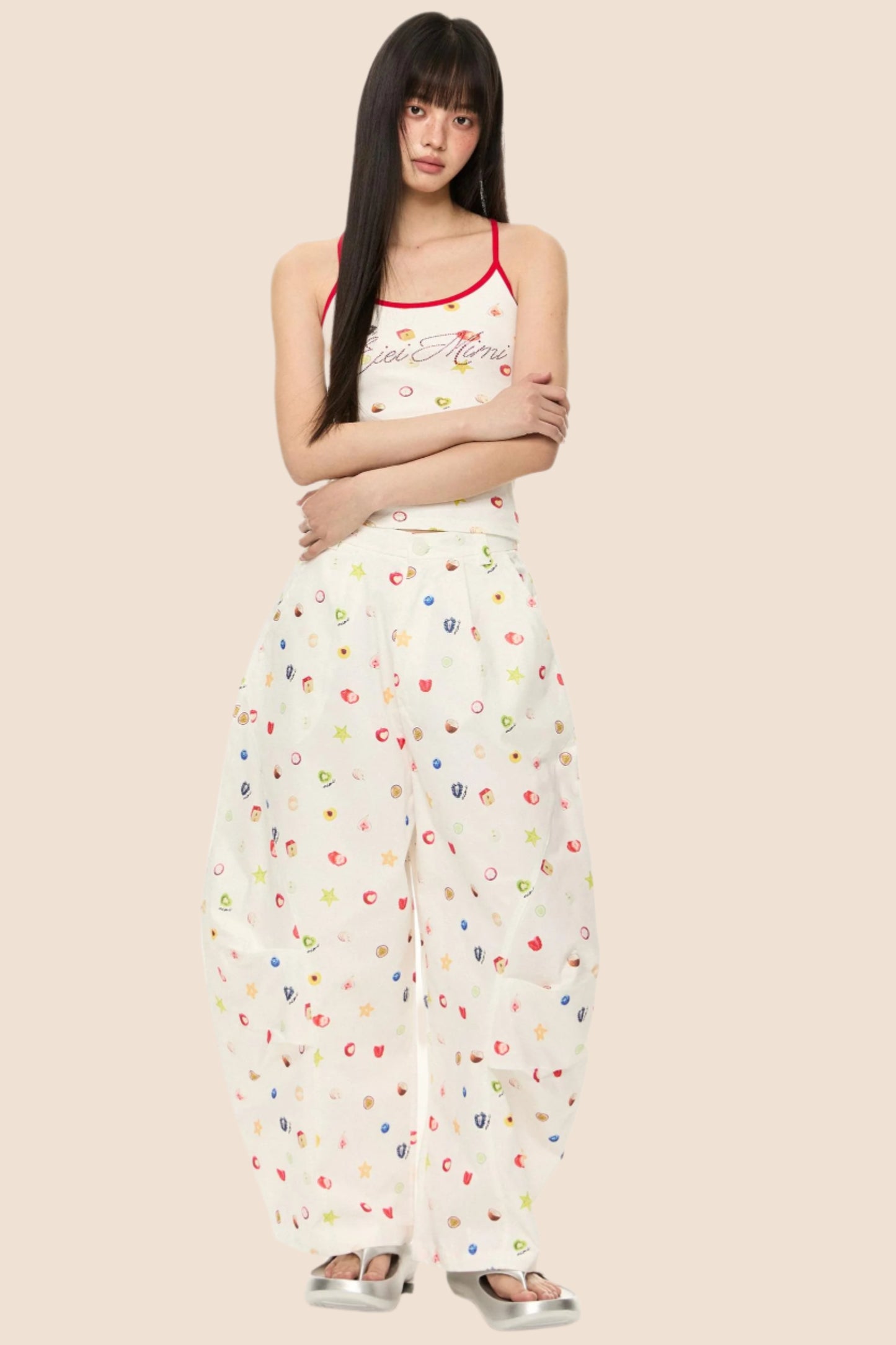 Printed Short Sleeve T-Shirt Camisole Set-Up