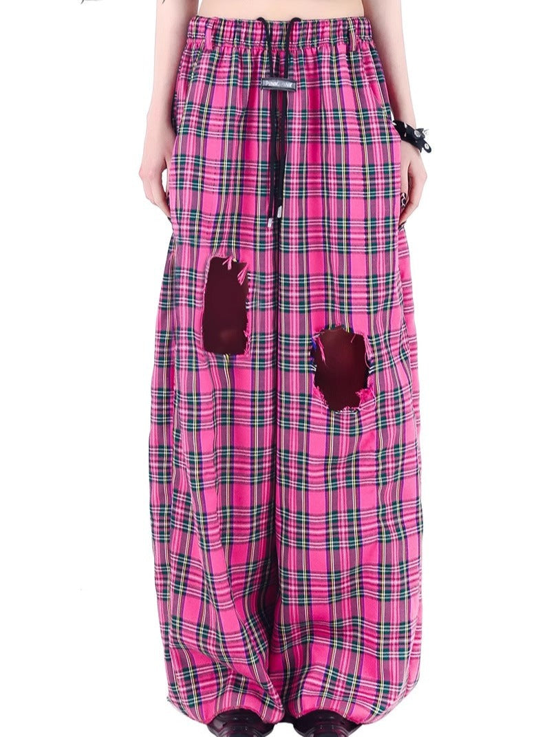 Hip-hop loose ultra-wide leg plaid pants