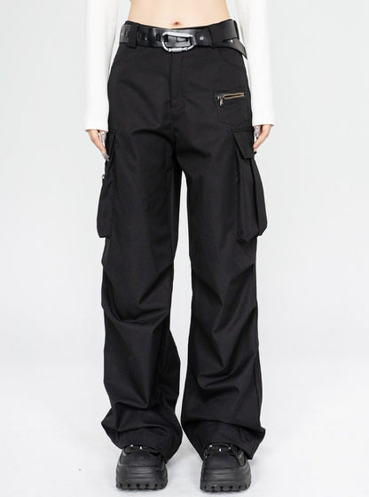 Korean casual high waisted slim pleated pocket pants
