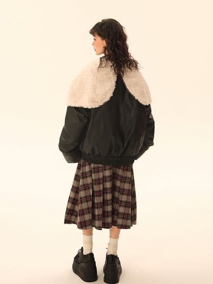 Imitation rabbit fur hooded no-wash pu skin down jacket