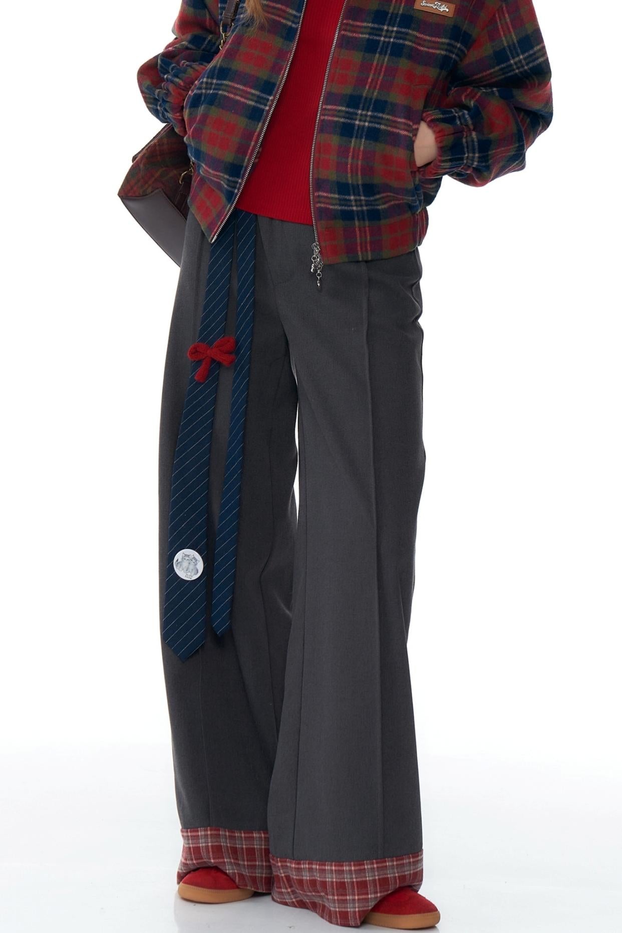 Red Plaid Drape Casual Pants