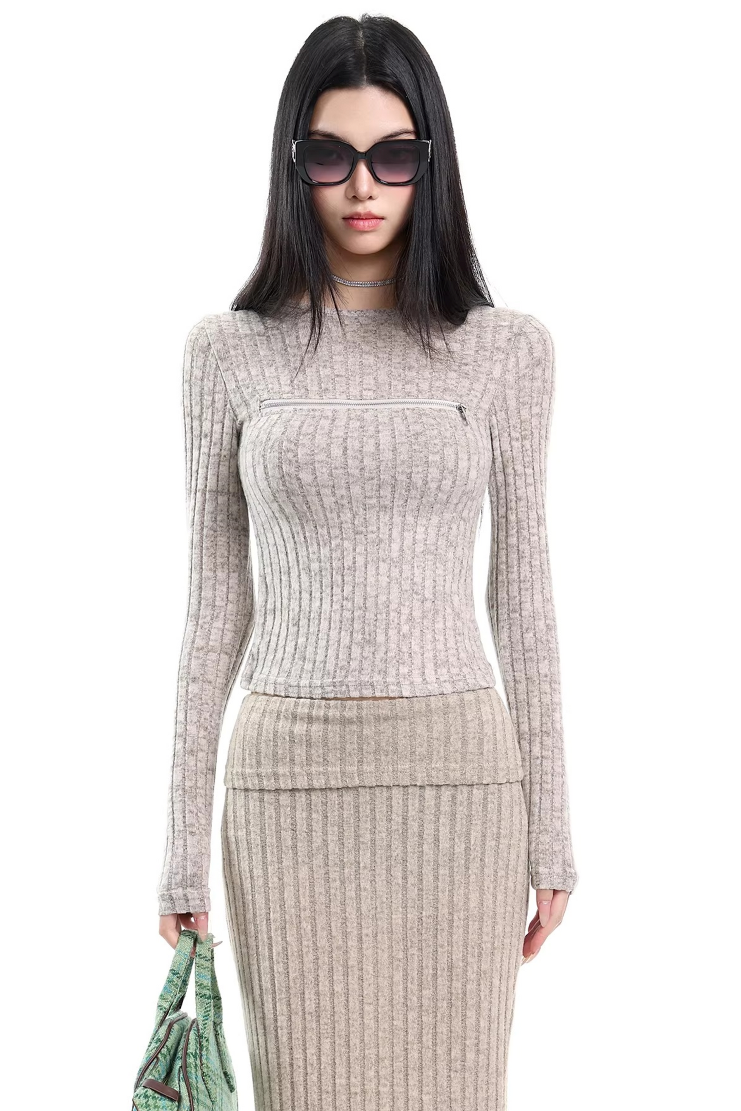 Gray Cut Out Knit Top