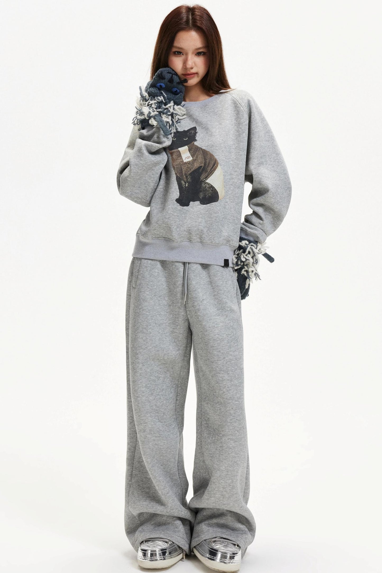 Kitten Print Raglan Sweater