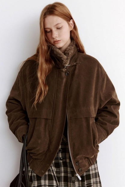 Stand Up Collar Nubuck Suede Jacket