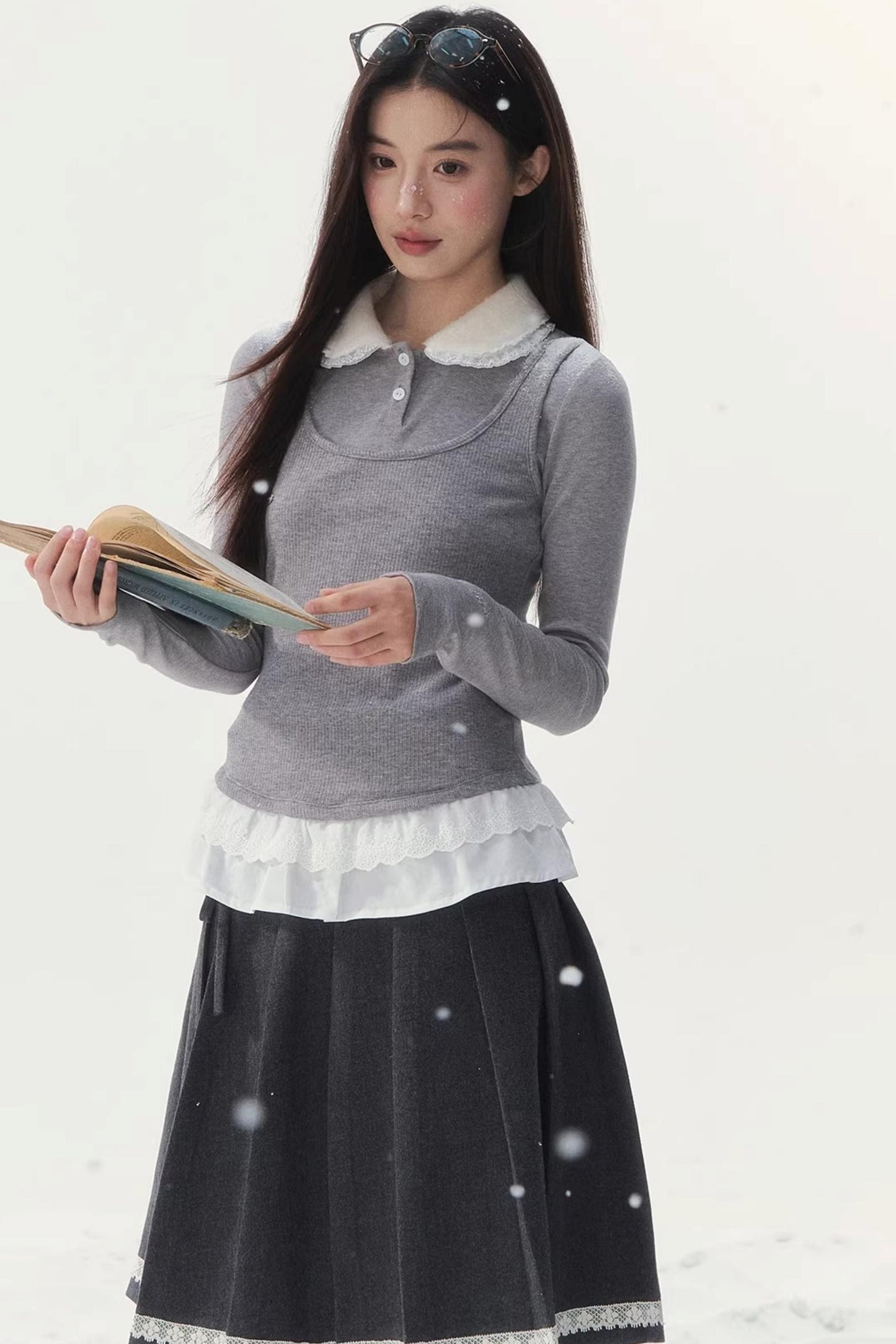 Faux Two-Piece Knitted Blouse