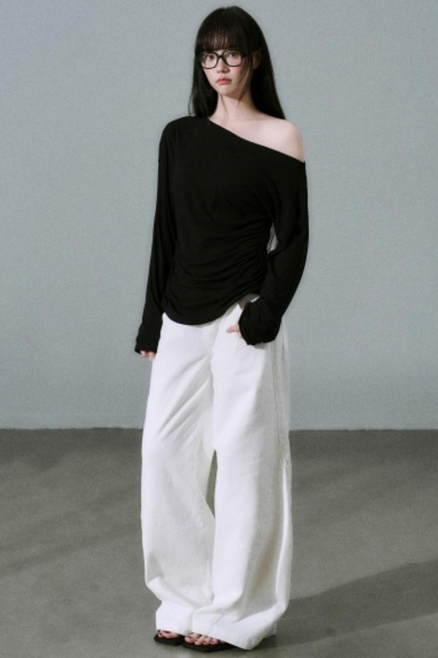 Lyocell Wool Off-Shoulder Top