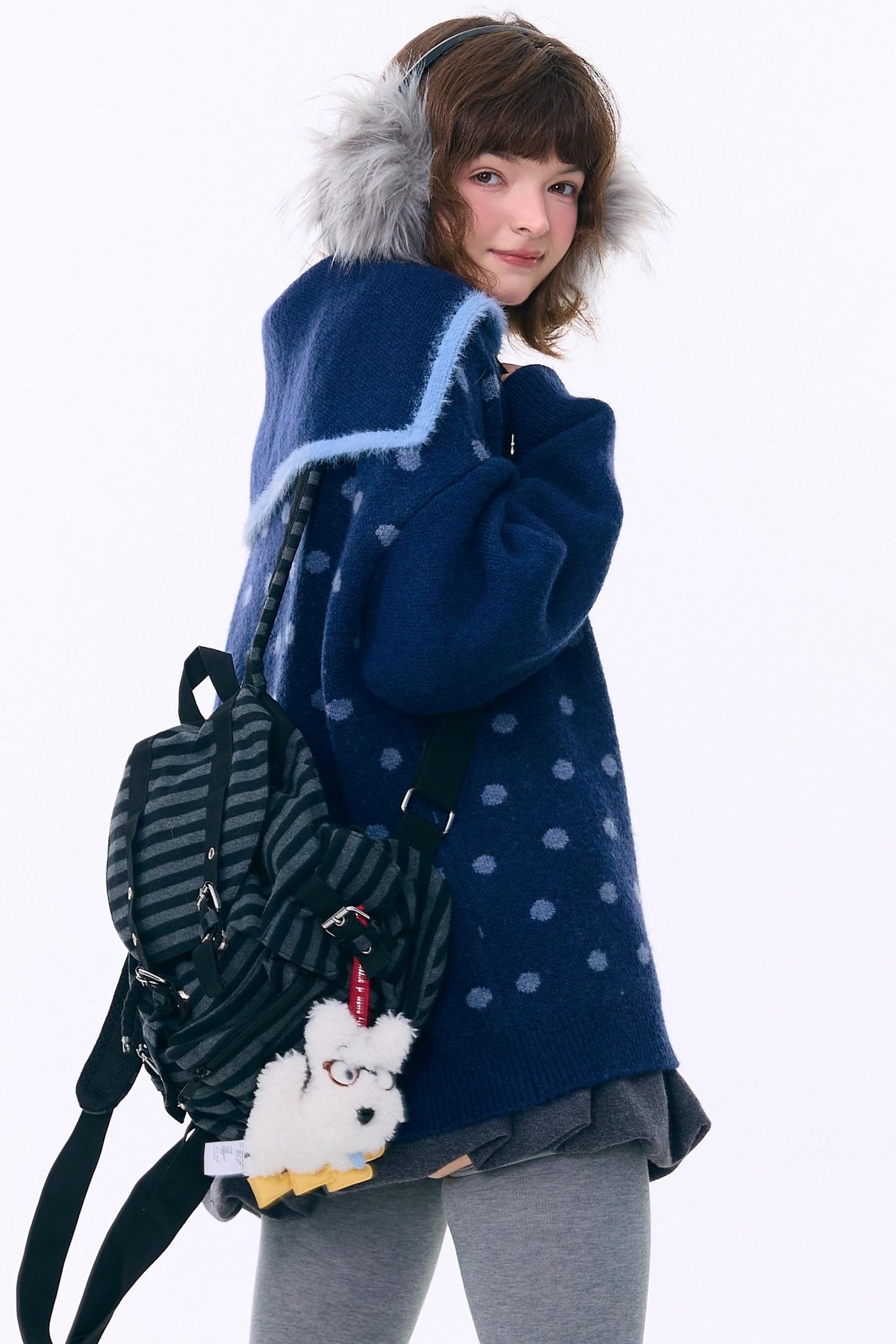 Retro Navy Collar Cardigan Jacket