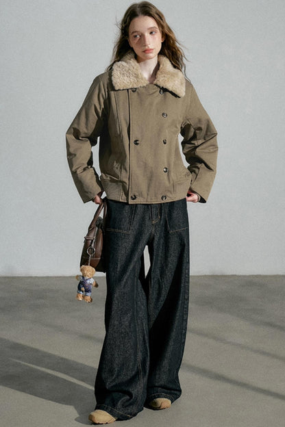 Large Lapel Fashion Double-Breasted Cotton Jacket