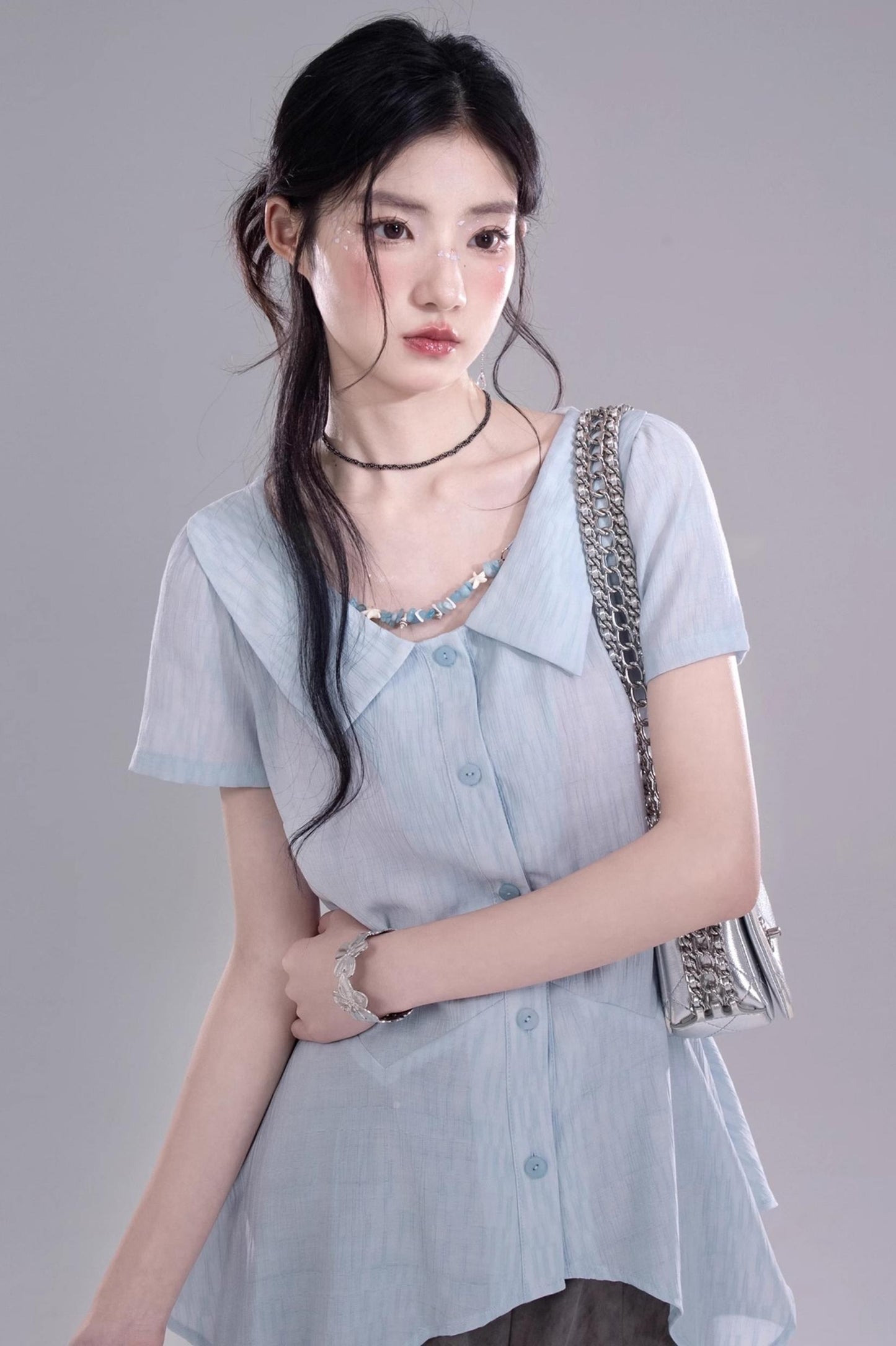 Blue Geometric Short Sleeve Shirt