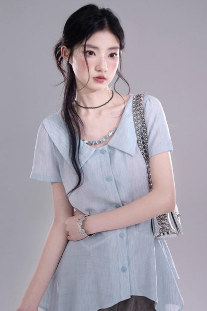 Blue Geometric Short Sleeve Shirt