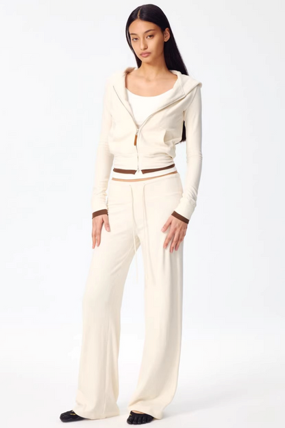 Color-Blocked Zipper Sweatshirt Top Set-Up