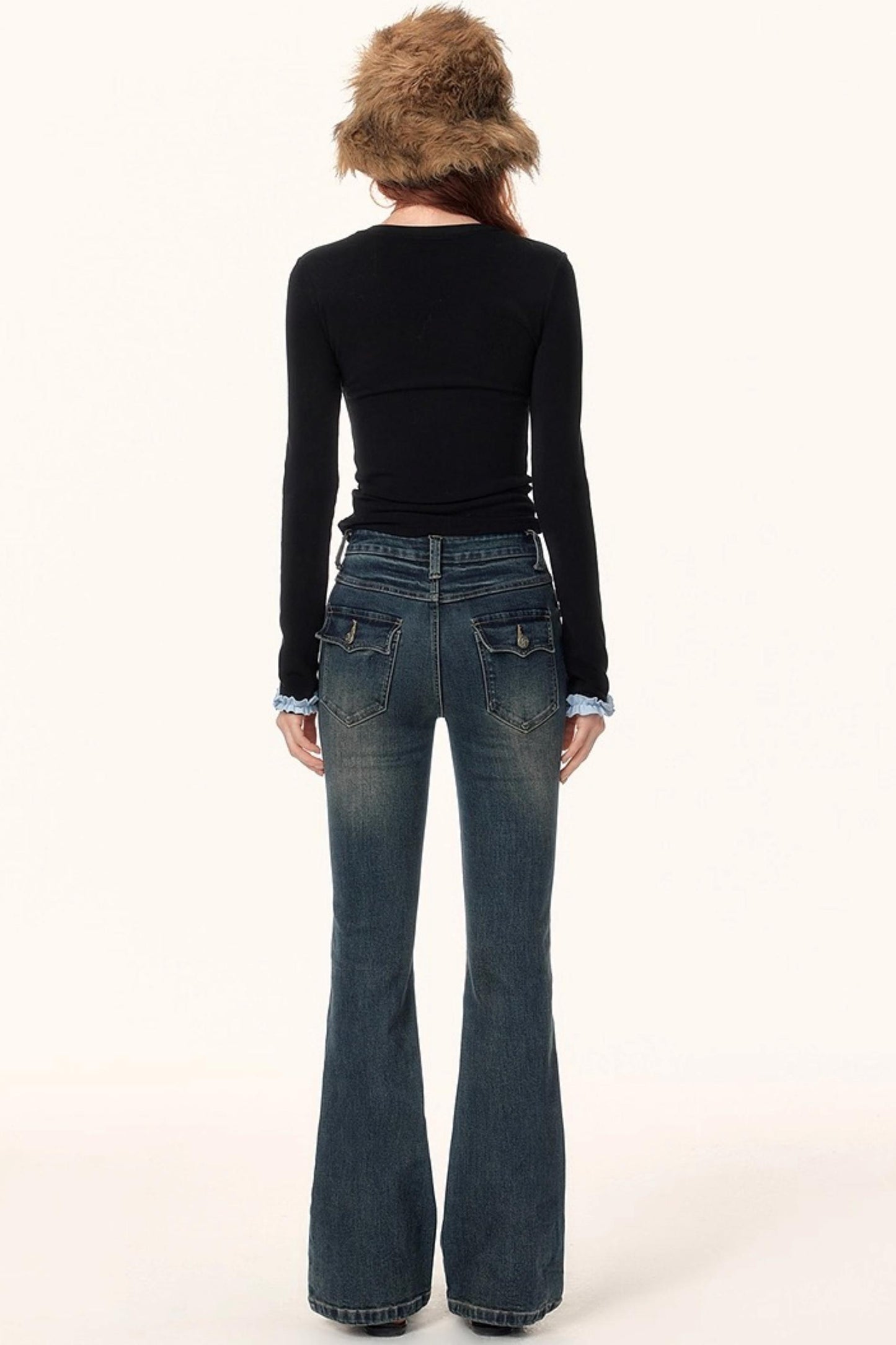 Retro Textured Flared Jeans
