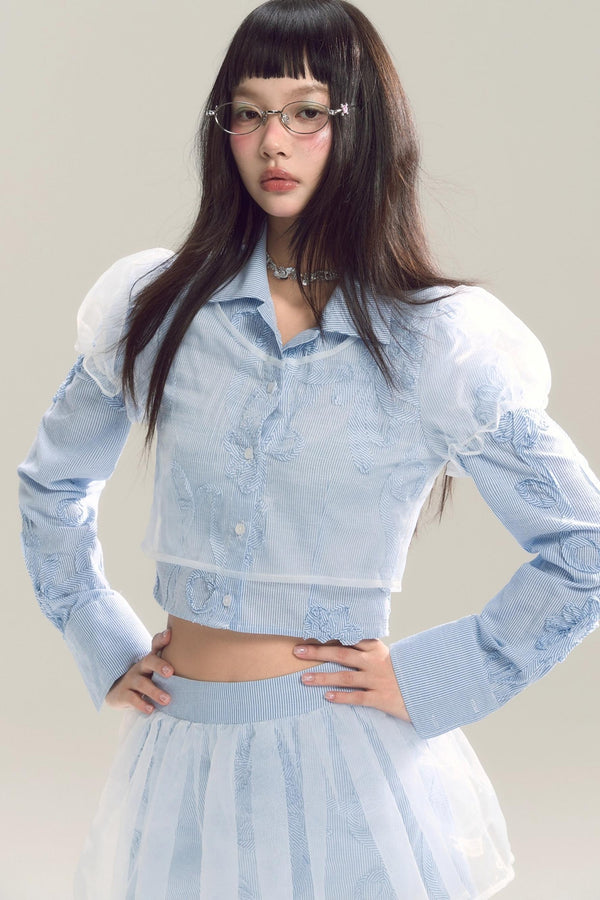 Organza Stripe Skirt Shirt Set-Up