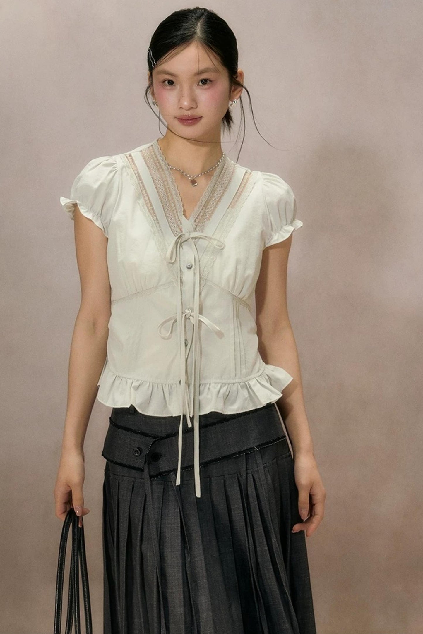 Black Plaid Ruffled Blouse