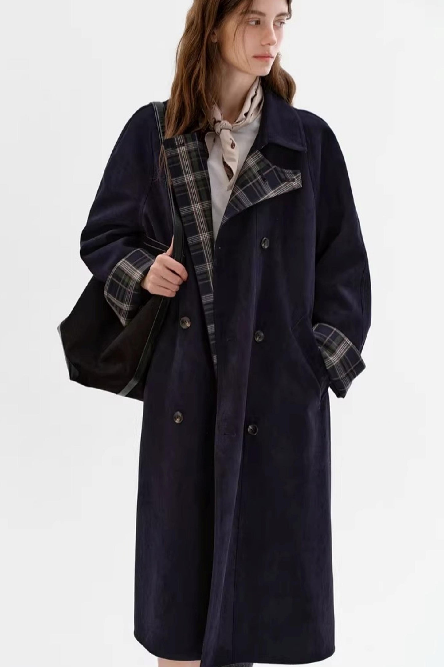 Contrasting Plaid Suede Coat